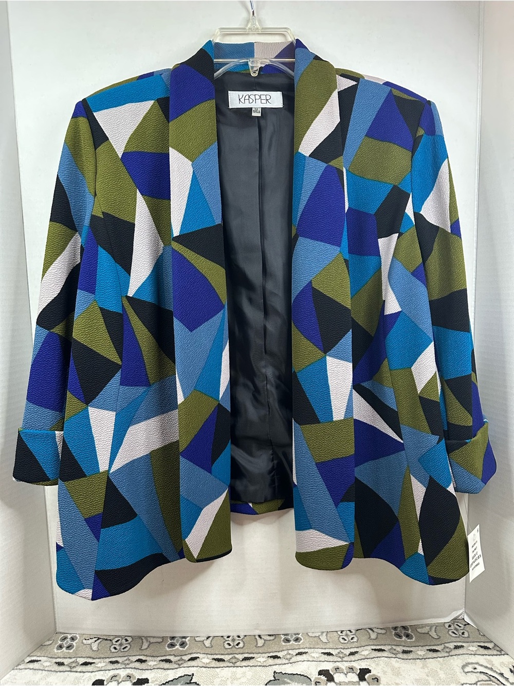 Kasper Women's Abstract Geometric Open-Front Blazer in Blue, Olive & Black